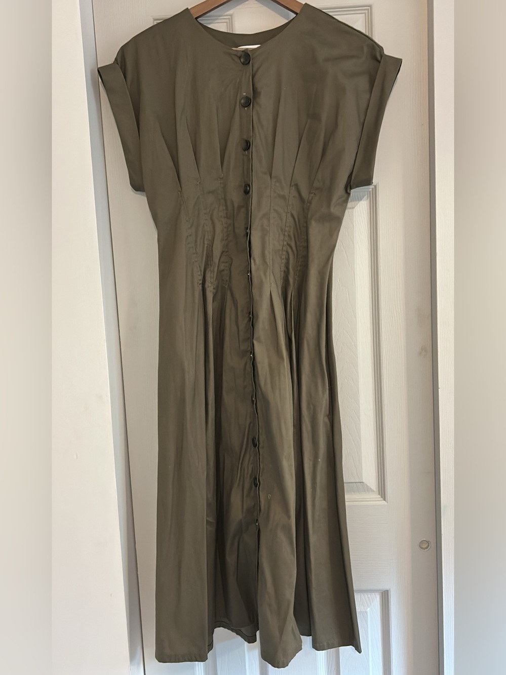 Calvin Klein Olive Green Short-Sleeve Midi Dress